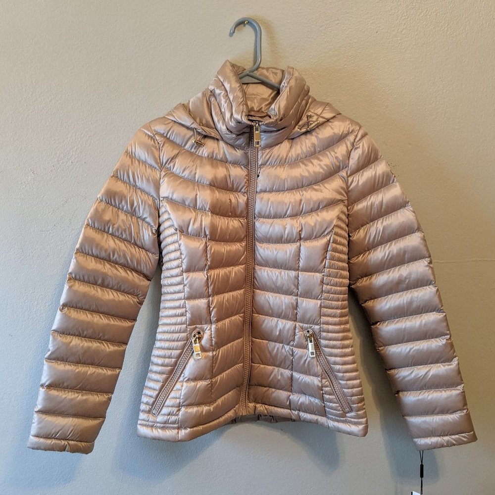 Calvin Klein Hooded Packable Down Puffer Coat Rose